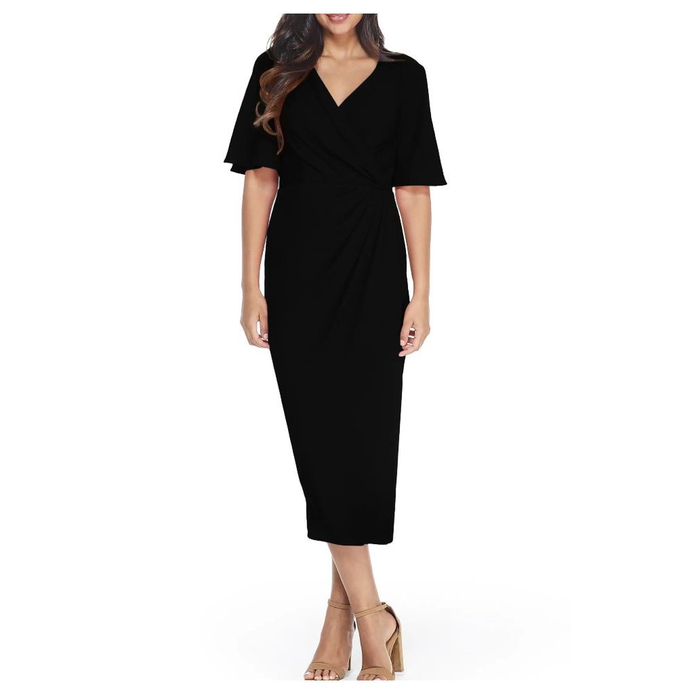 NWT Maggy London Flutter Sleeve Faux Wrap midi Dress Size 10